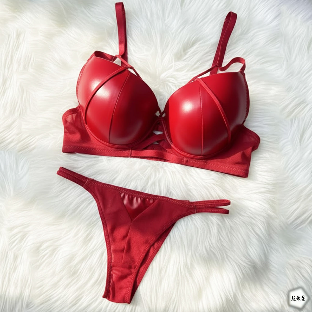 Pack Of 2 Single Padded Wired Pushup Leather Bra & Panty Sets