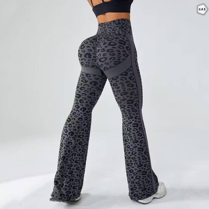 Premium Quality Seamless Grey Cheetah Printed Flared Gym/Yoga Legging