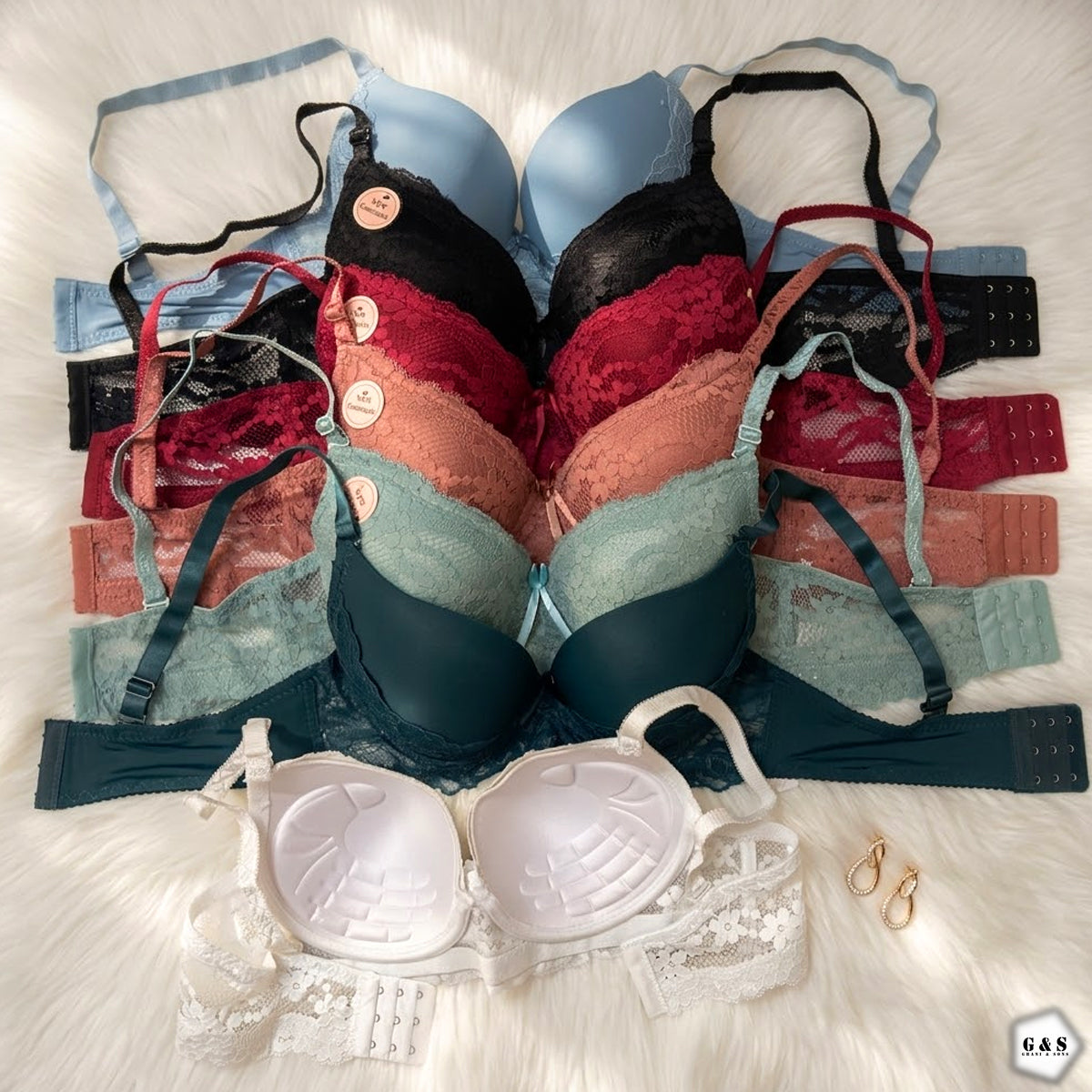 Ladies Imported Pack Of 3 Wired Lace Pushup Bras