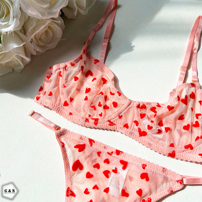 High Quality Wired Net Bra With T-Panty Set