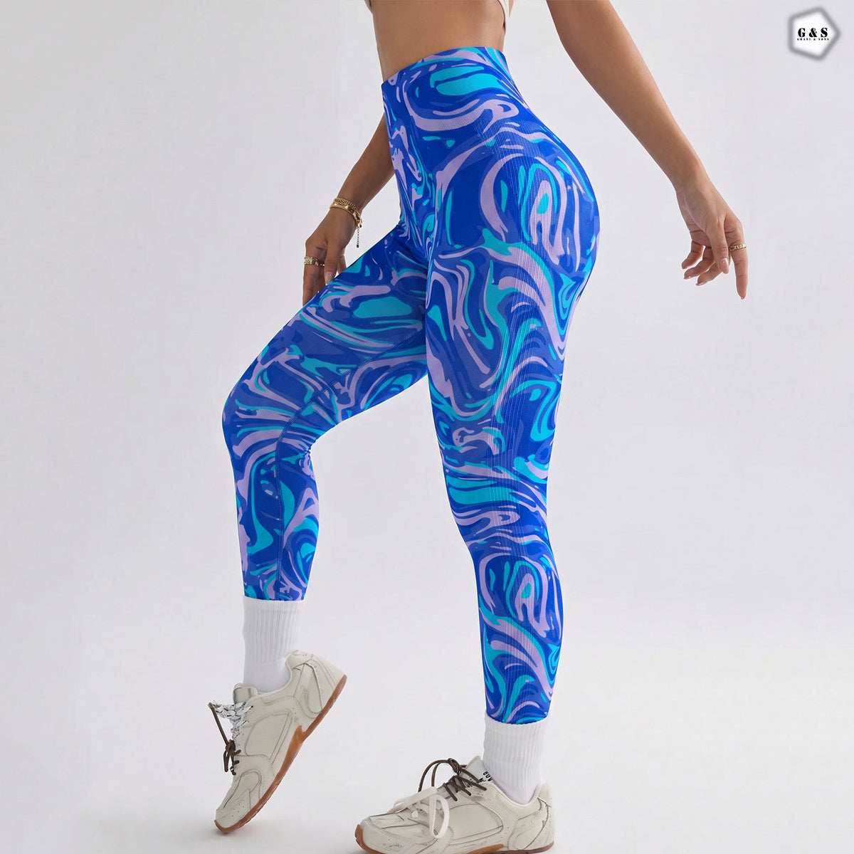 High Quality Blue Printed Design Seamless Butt Lifter Gym/Yoga Legging