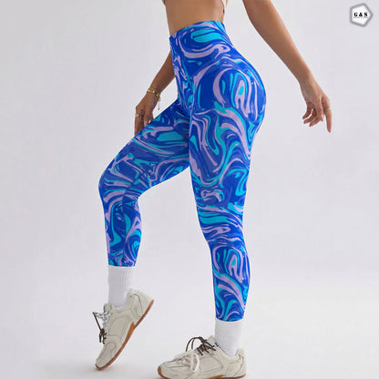 High Quality Blue Printed Design Seamless Butt Lifter Gym/Yoga Legging