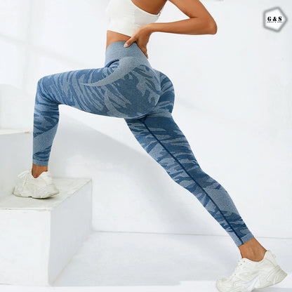 High Waist Seamless Blue Camouflage Printed Butt Lifter Gym/Yoga Legging