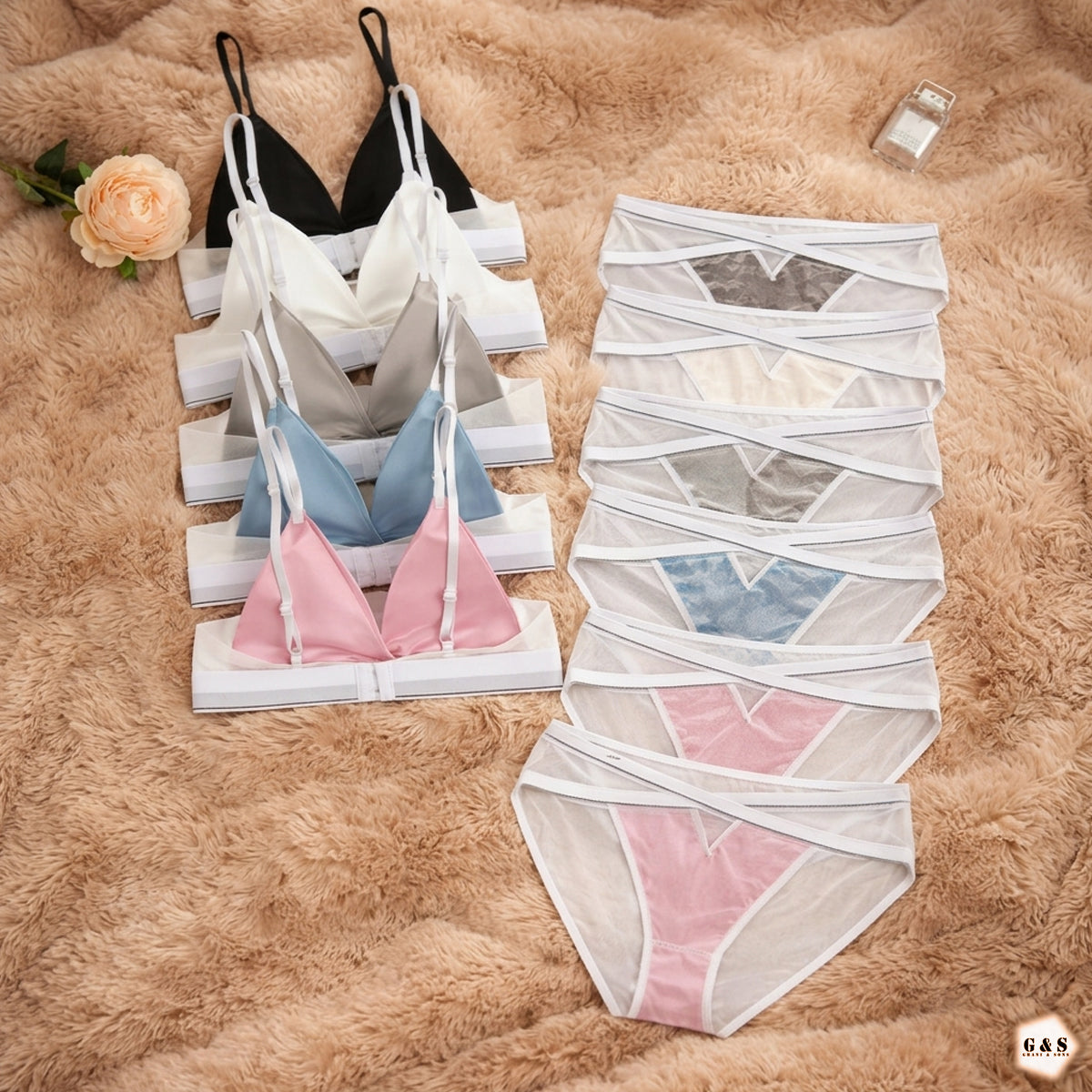 Ladies Imported High Quality Silk Design Bra/Bralette Panty Set
