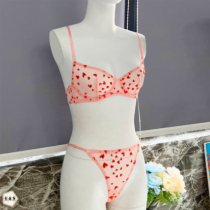 High Quality Wired Net Bra With T-Panty Set