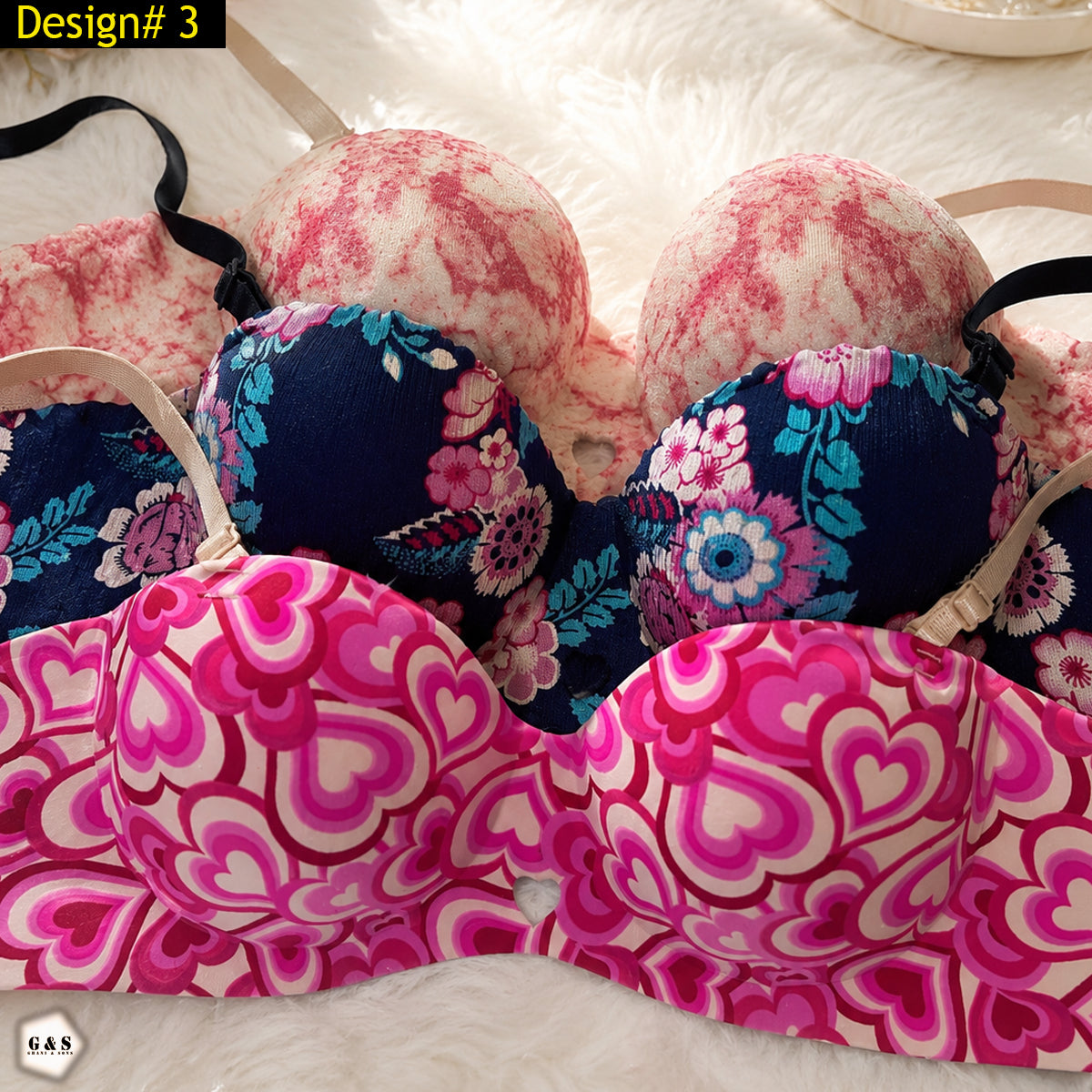 32 Size Non-Wired Pack Of 3 High Quality Seamless Double Padded Pushup Bras