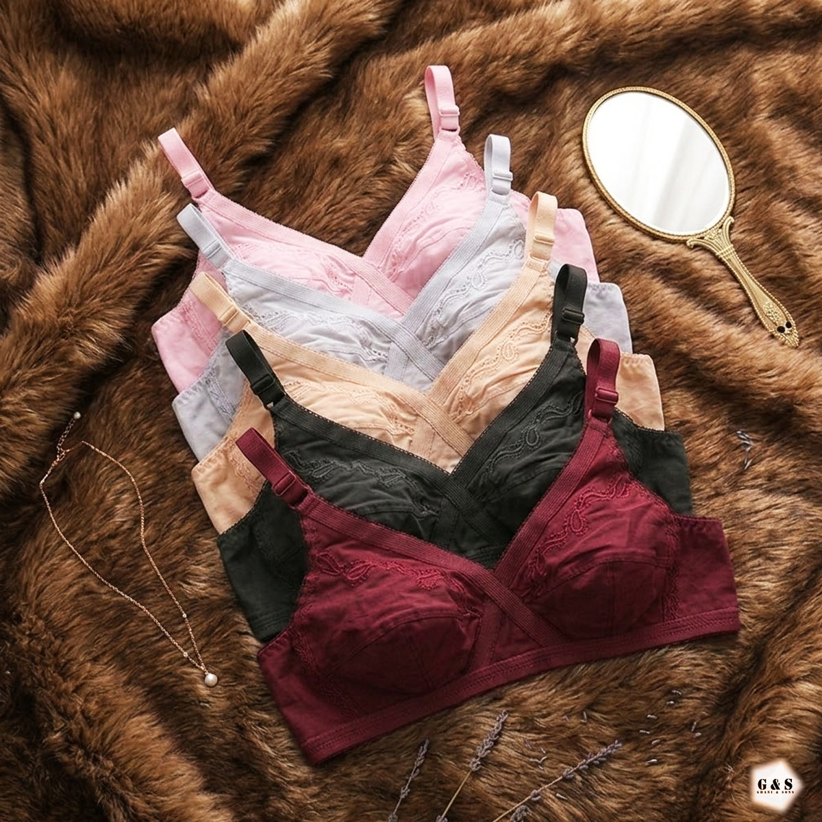 Pack Of 3 Cross Stitched Design Cotton Bras