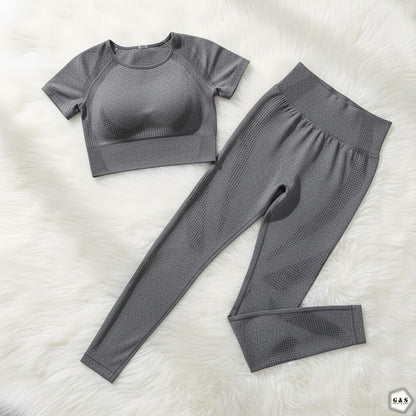 Pack Of 2 Half Sleeves Crop Top Seamless With Butt Lifter Gym/Yoga Sets