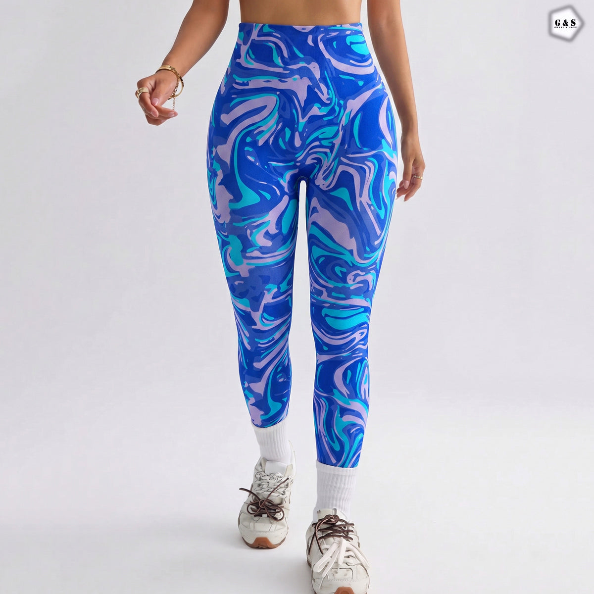High Quality Blue Printed Design Seamless Butt Lifter Gym/Yoga Legging