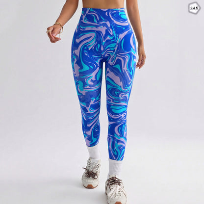 High Quality Blue Printed Design Seamless Butt Lifter Gym/Yoga Legging