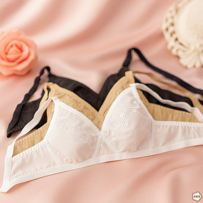 Pack Of 3 Ladies Cotton Embroidered Bra