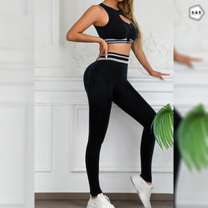Zipper Sports Bra & Butt lifter Legging Gym/Yoga Set