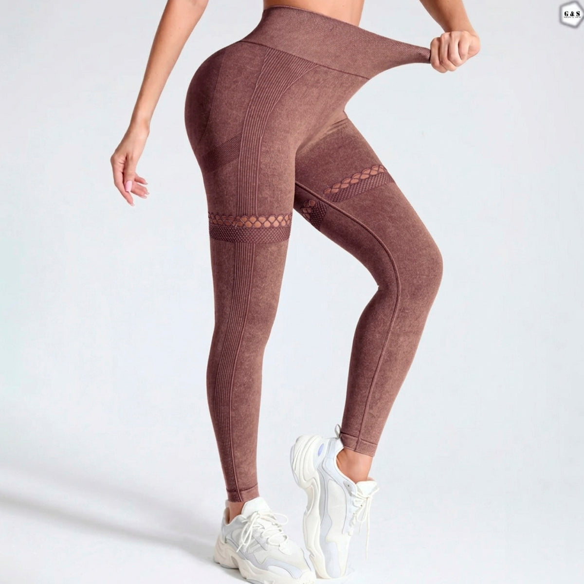 High Waist Seamless Copper Color Mesh Hole Butt Lifter Gym/Yoga Legging