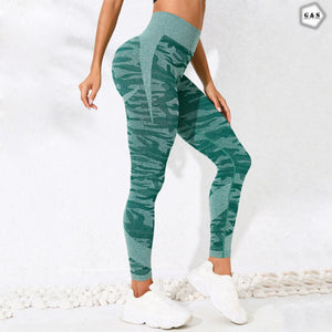 High Waist Seamless Green Camouflage Printed Butt Lifter Gym/Yoga Legging