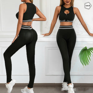 Zipper Sports Bra & Butt lifter Legging Gym/Yoga Set