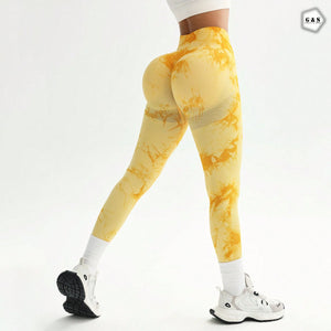 High Waist Seamless Yellow Printed Butt Lifter Gym/Yoga Legging