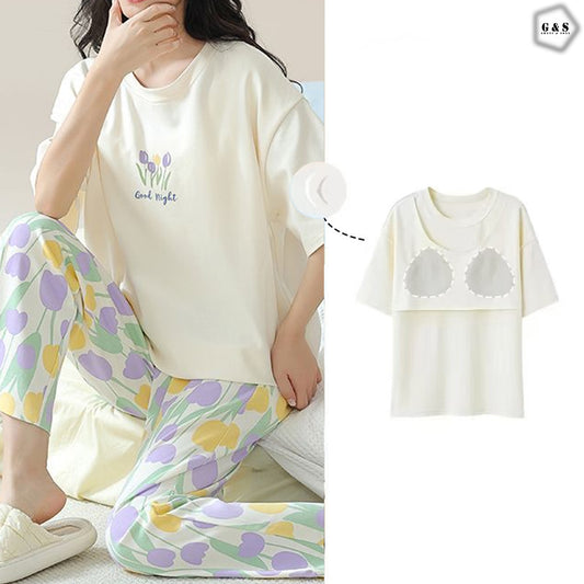 High Quality Pajama Suits With Thin Layer Pads Attach Shirt