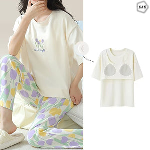 High Quality Pajama Suits With Thin Layer Pads Attach Shirt