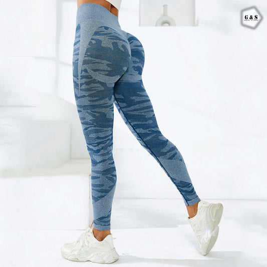 High Waist Seamless Blue Camouflage Printed Butt Lifter Gym/Yoga Legging