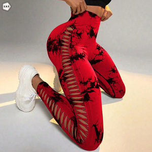 High Waist Butt Lifter Red Side Mesh Hole Design Gym/Yoga Legging