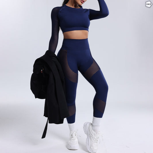 High Quality Mesh Hole Crop Shirt With High Waisted Butt Lifter Gym/Yoga Legging