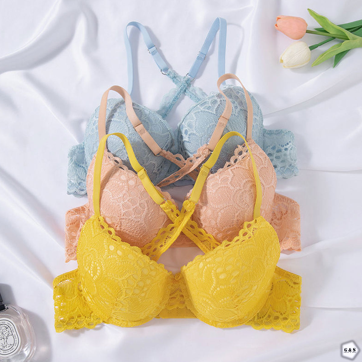 Beautifull Lace Deisgn Pack Of 3 Imported Double Padded Pushup Wired Bras