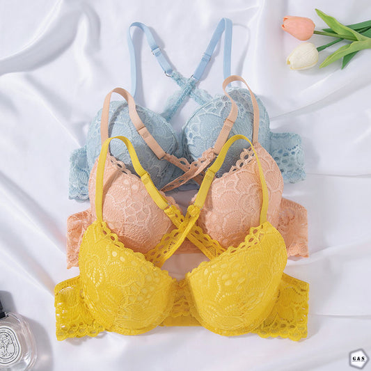 Beautifull Lace Deisgn Pack Of 3 Imported Double Padded Pushup Wired Bras