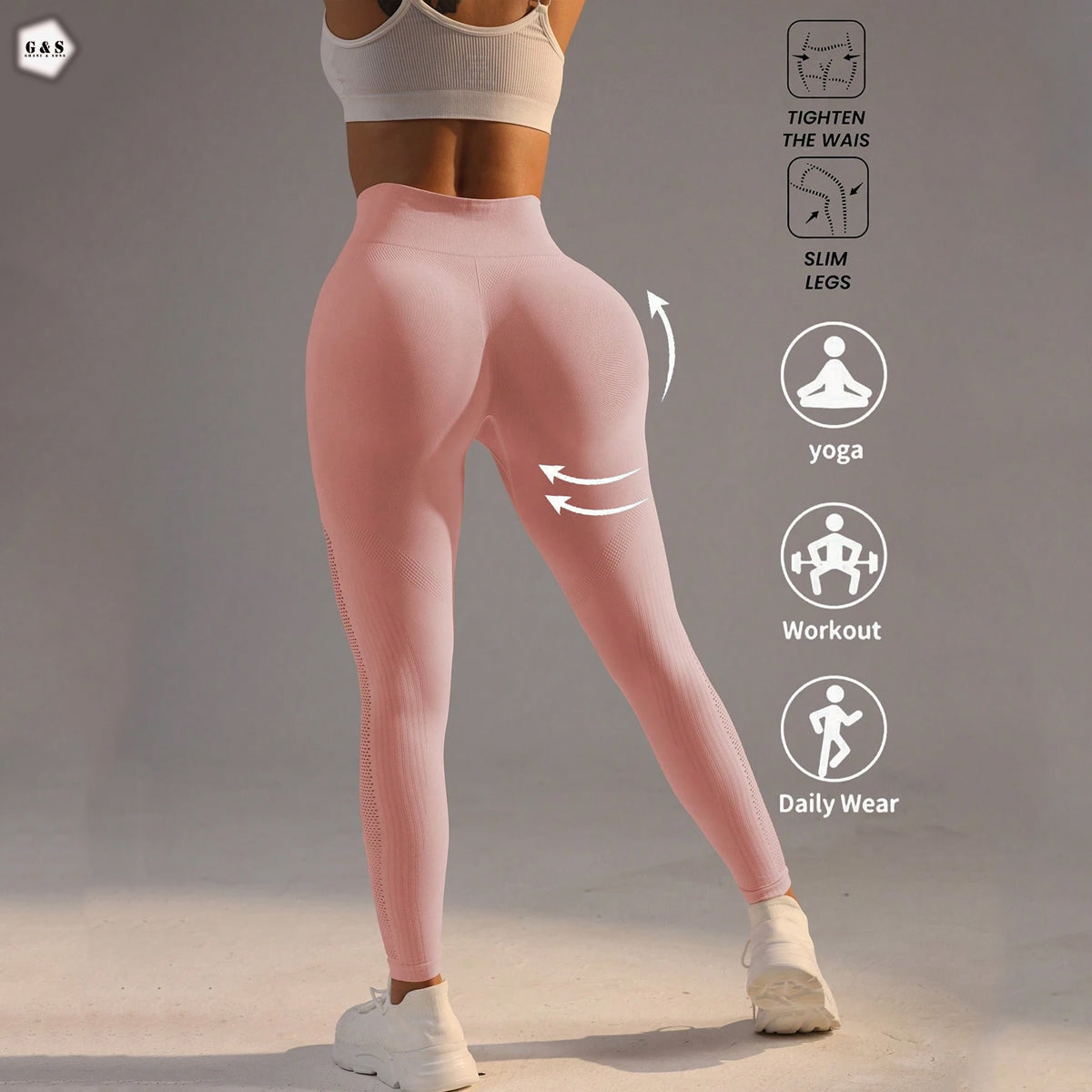 Peach Mesh Hole Design Seamless Gym/Yoga Legging