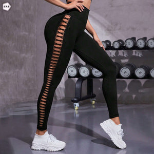 High Waist Butt Lifter Black Side Mesh Hole Design Gym/Yoga Legging