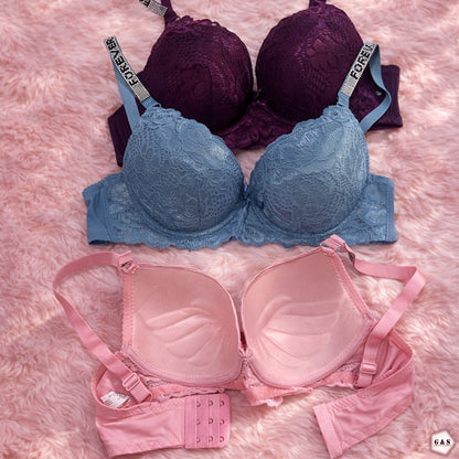 Pack Of 3 Fancy Wired Lace Pushup Bras