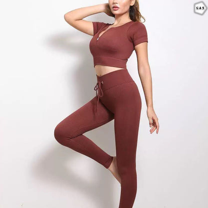 High Quality Seamless Crop Shirt With Legging Gym/Yoga Set