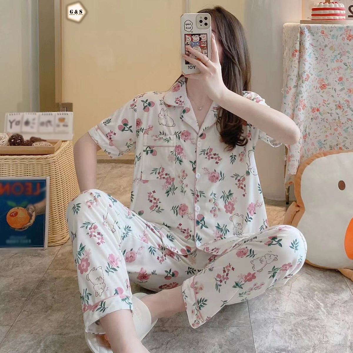 2 Piece Pajama Suit Front Open