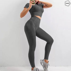 Pack Of 2 Half Sleeves Crop Top Seamless With Butt Lifter Gym/Yoga Sets