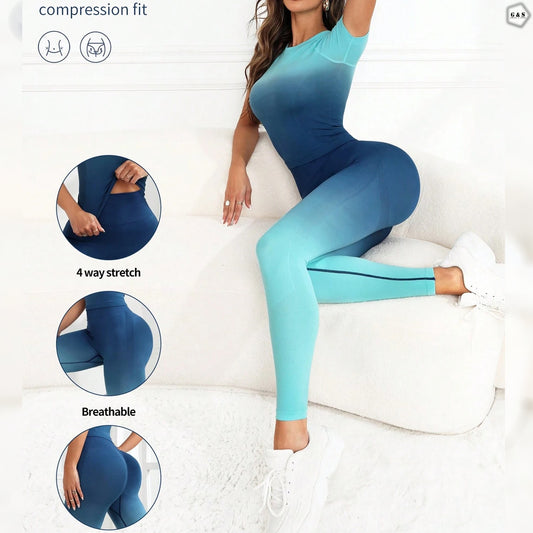 Premium Quality Short Length Shirt With High Waist Legging Gym/Yoga Set