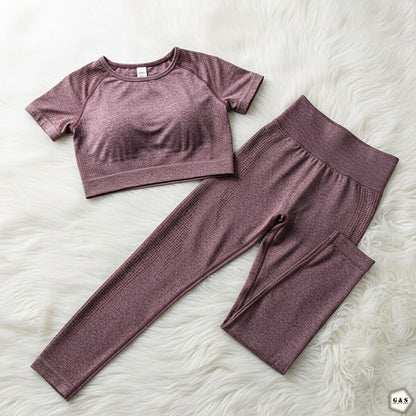 Pack Of 2 Half Sleeves Crop Top Seamless With Butt Lifter Gym/Yoga Sets