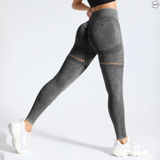 High Waist Seamless Grey Mesh Hole Butt Lifter Gym/Yoga Legging
