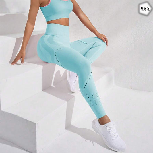 High Waist Seamless Blue Mesh Hole Butt Lifter Gym/Yoga Legging