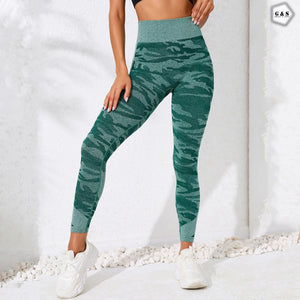 High Waist Seamless Green Camouflage Printed Butt Lifter Gym/Yoga Legging