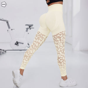 High Waist Seamless Mesh Hole Cream Color Gym/Yoga Legging