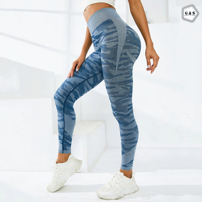 High Waist Seamless Blue Camouflage Printed Butt Lifter Gym/Yoga Legging