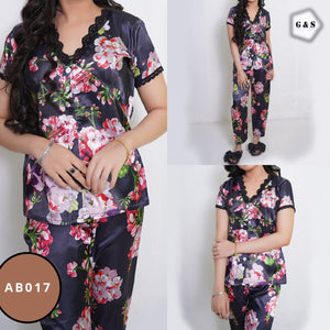 Half Sleeves Silk Night Suit