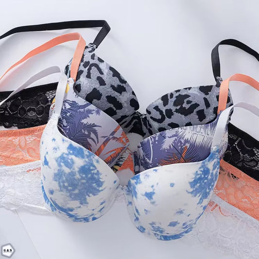 High Quality Pack Of 3 Pushup Single Padded Printed Wired Bras