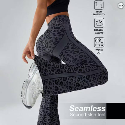 Premium Quality Seamless Grey Cheetah Printed Flared Gym/Yoga Legging