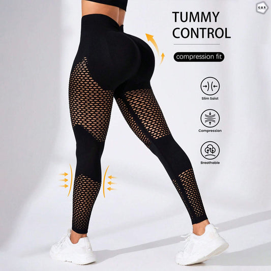 Ladies Imported Black Mesh Hole Design Butt Lifter Gym/Yoga Legging