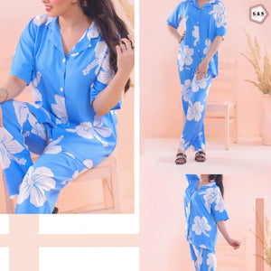 Summer Friendly Lilen Stuff Front Open Pajama Suits