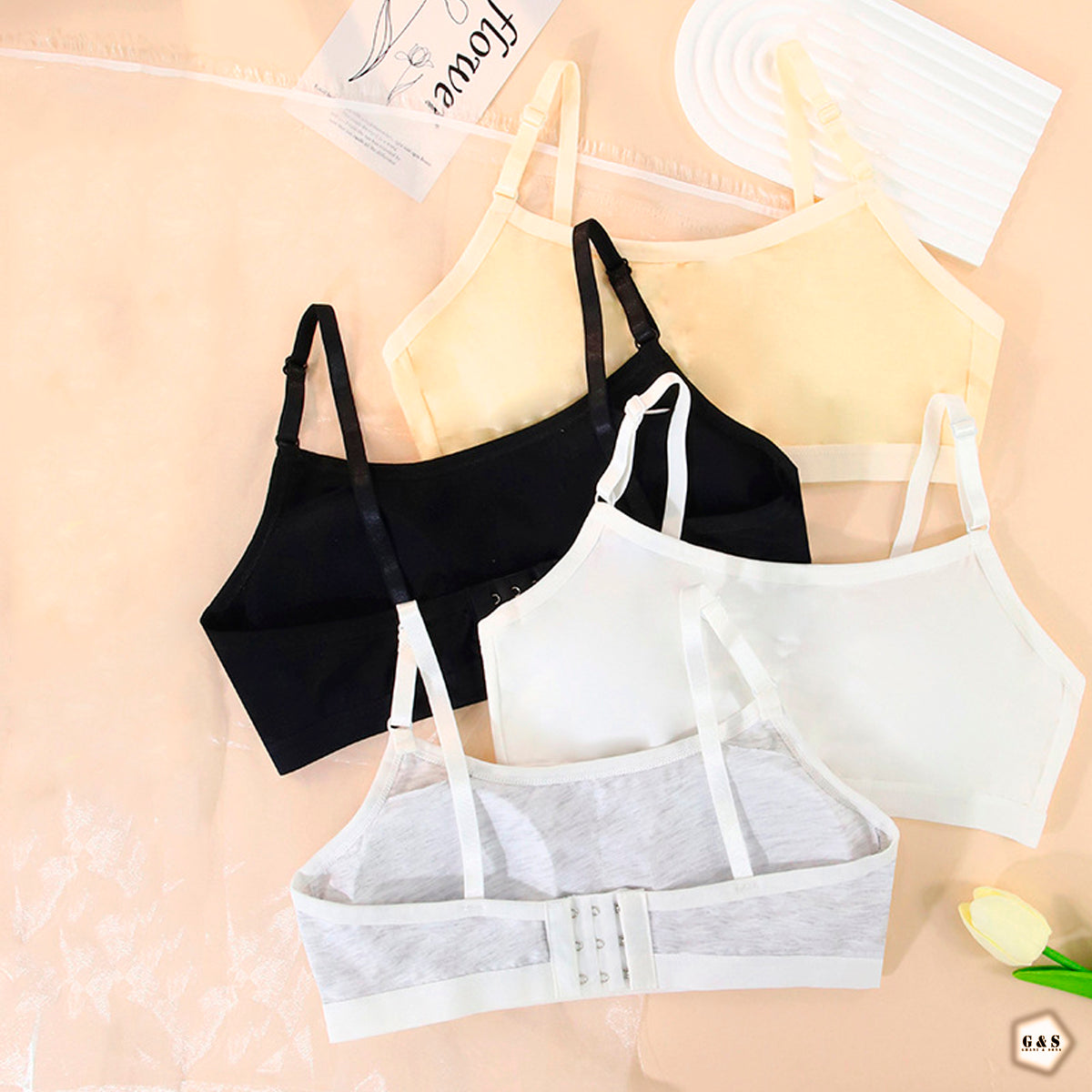 Pack Of 3 Pure Cotton Back Hook Style Light Weight Bralette