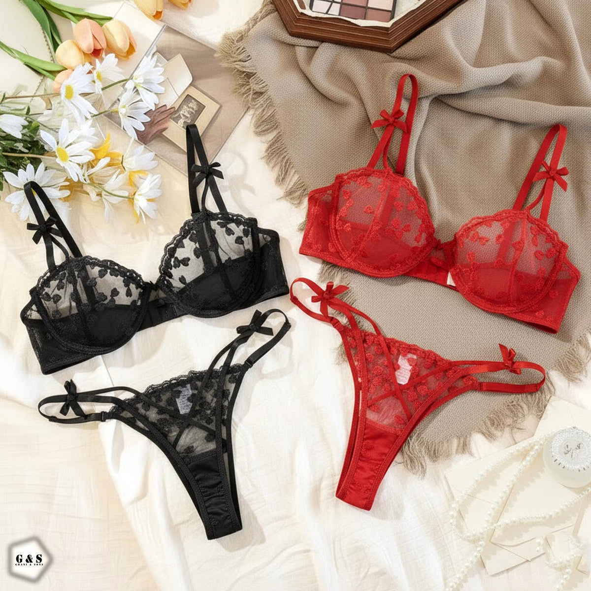 Ladies Imported Wired Net Bra & Panty Set