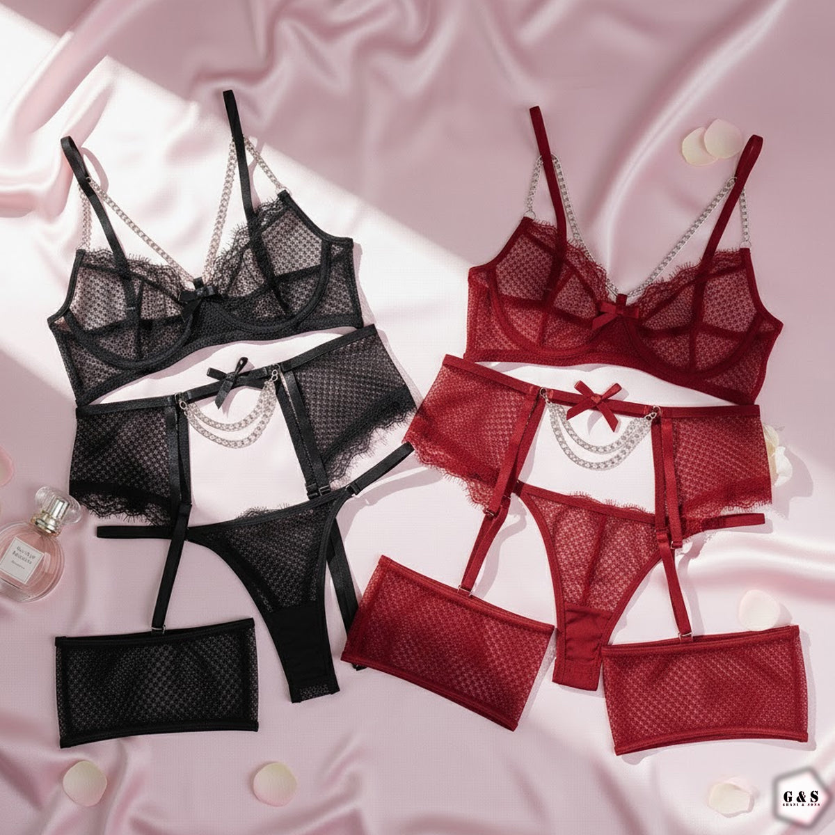 Ladies Imported Exclusive Mesh Net Design Wired Bra Complete Set