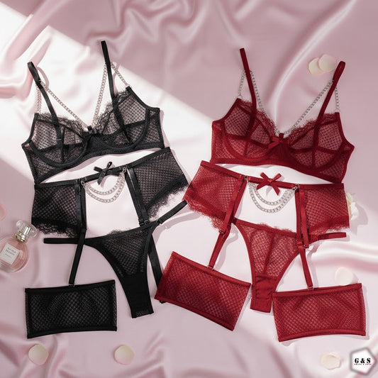 Ladies Imported Exclusive Mesh Net Design Wired Bra Complete Set