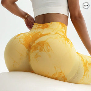 High Waist Seamless Yellow Printed Butt Lifter Gym/Yoga Legging